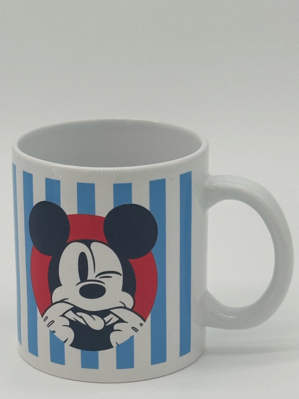 Disney White Mug with Blue Stripes and Red Accent